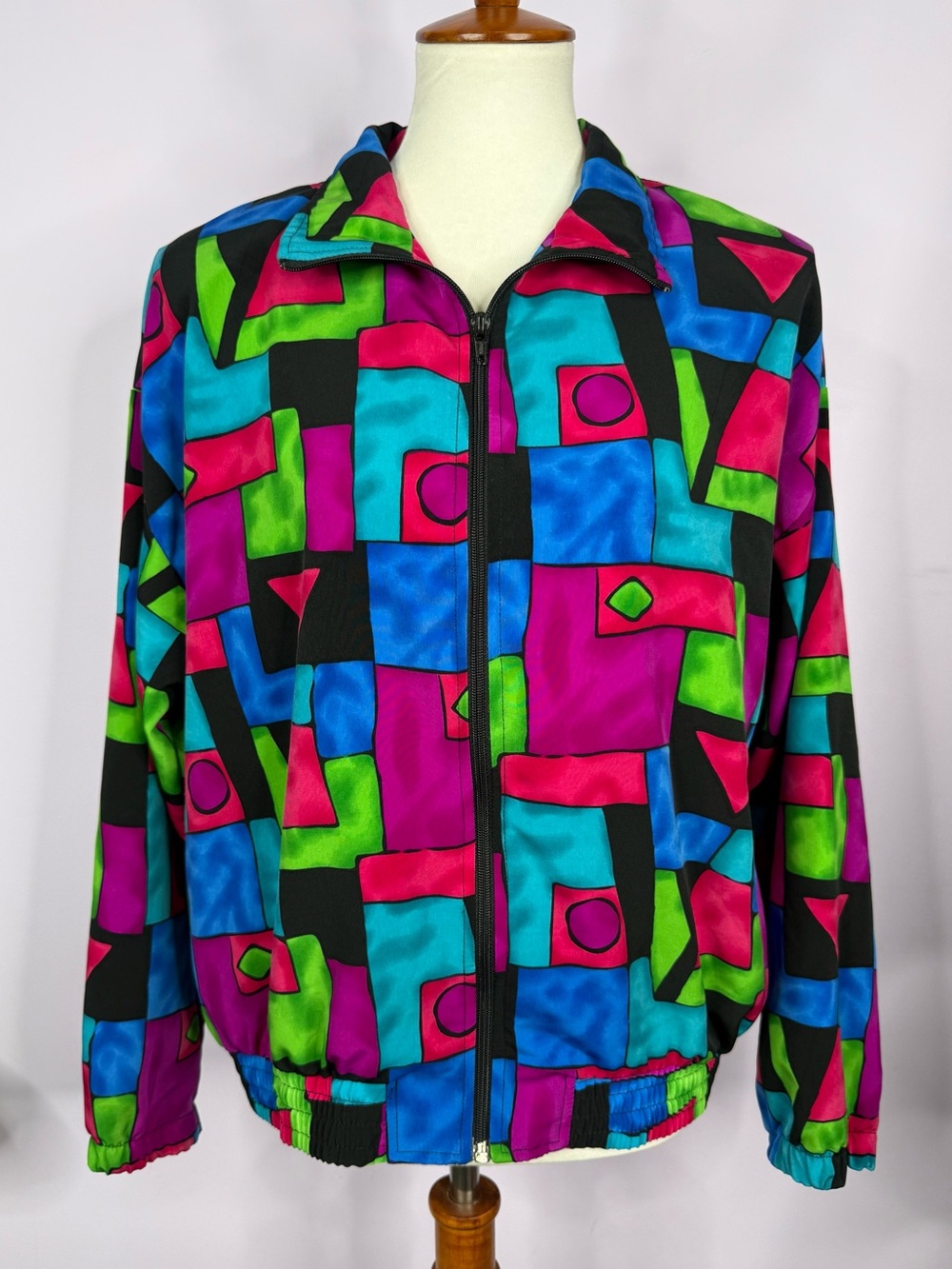 Erin London Vintage Rainbow/Colorful Geometric Zip-Up Blazer/Bomber Jacket